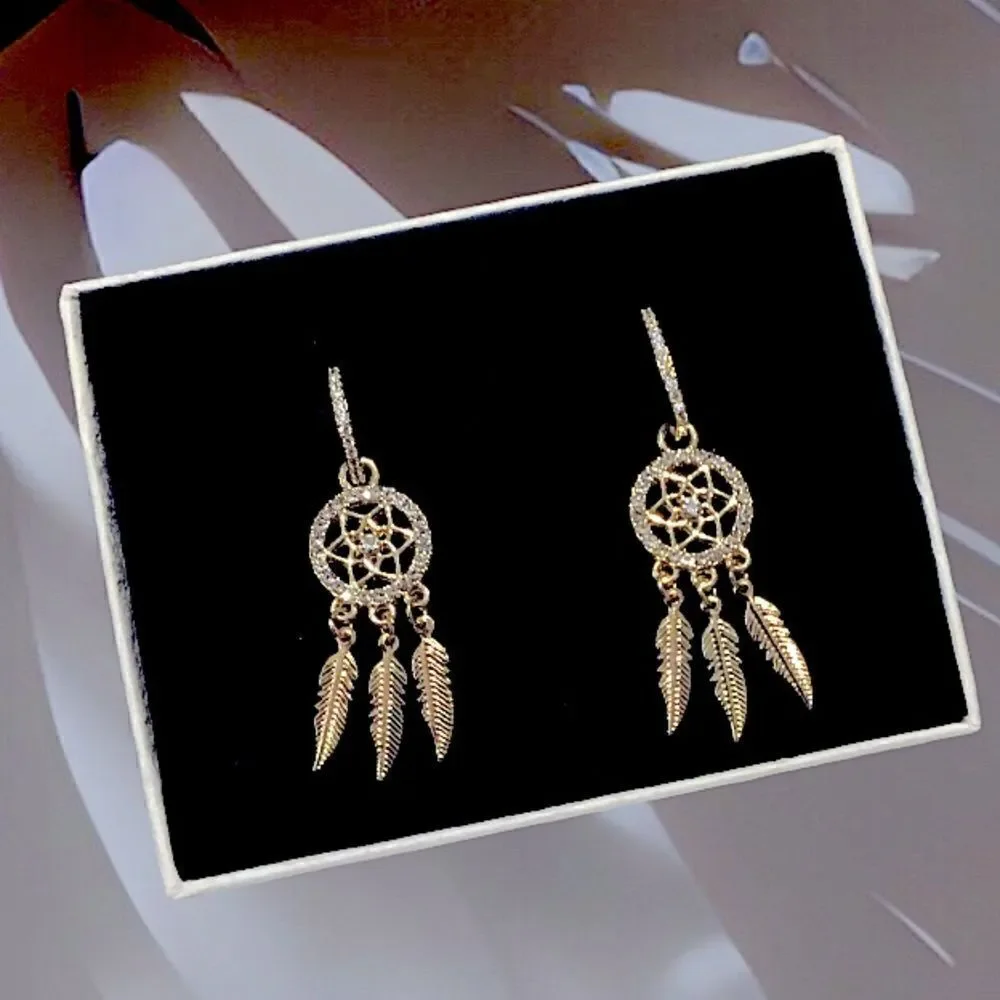 BESTSELLER EARRINGS DREAM CATCHER GOLD TONE CRYSTAL DIAMOND